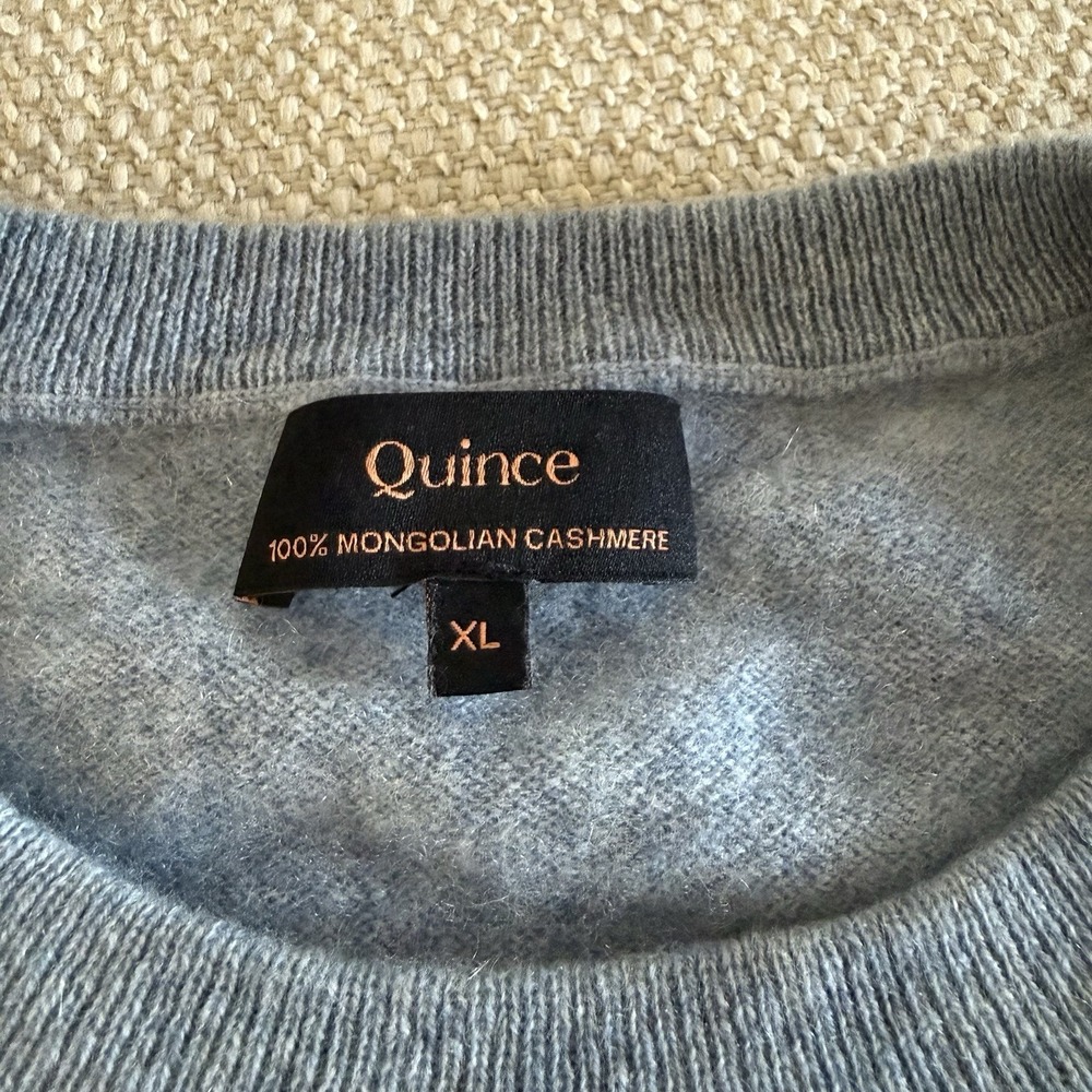 Quince Mens 100% Mongolian Cashmere Crewneck Sweater Faded Denim Size XL - Picture 5 of 10